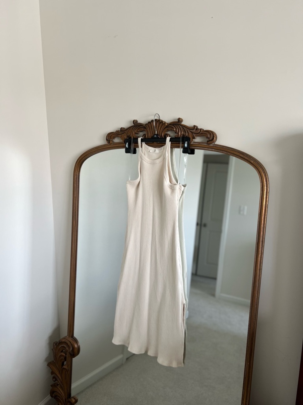 Lush Cream Ribbed Midi Dress